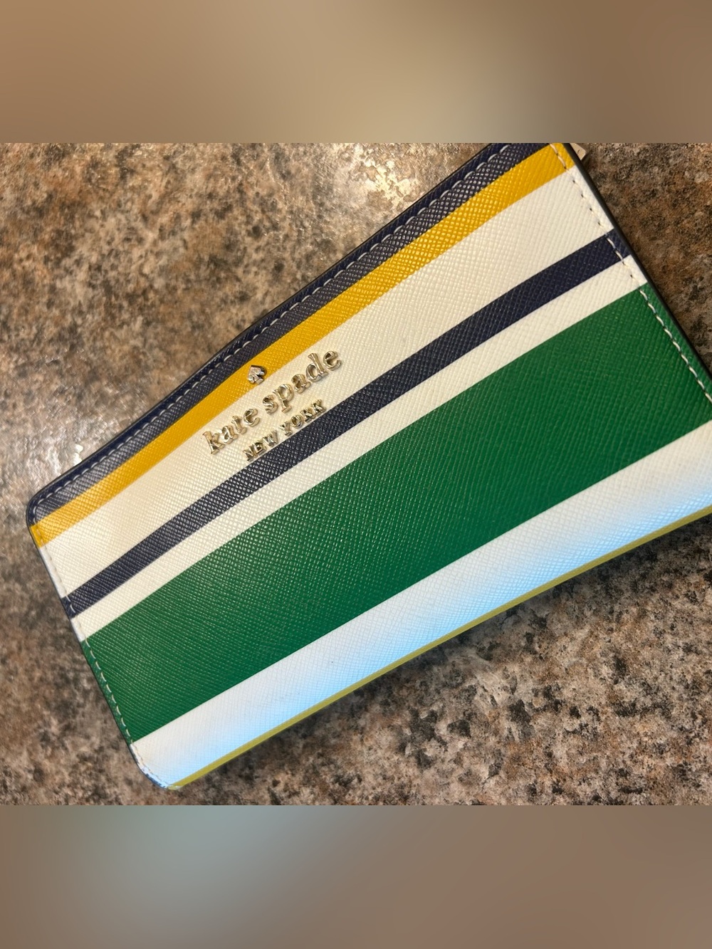 kate spade Striped Card Holder Wallet - Green/White/Yellow/Navy